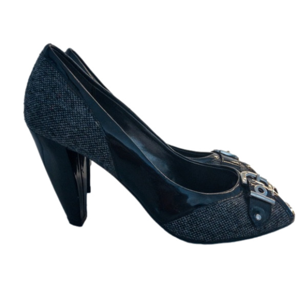 FRANCO SARTO Black Peep Toe Heels - Picture 1 of 5